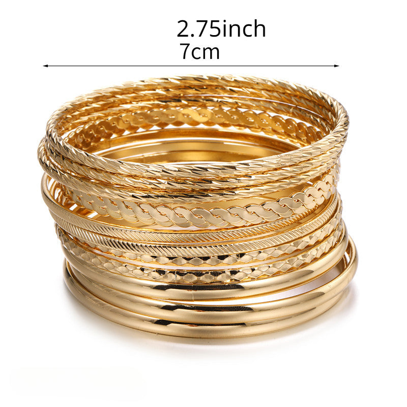 12pcs Ethnic Style Stackable Golden Silver Bangle Set For Girls