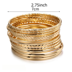 12pcs Ethnic Style Stackable Golden Silver Bangle Set For Girls
