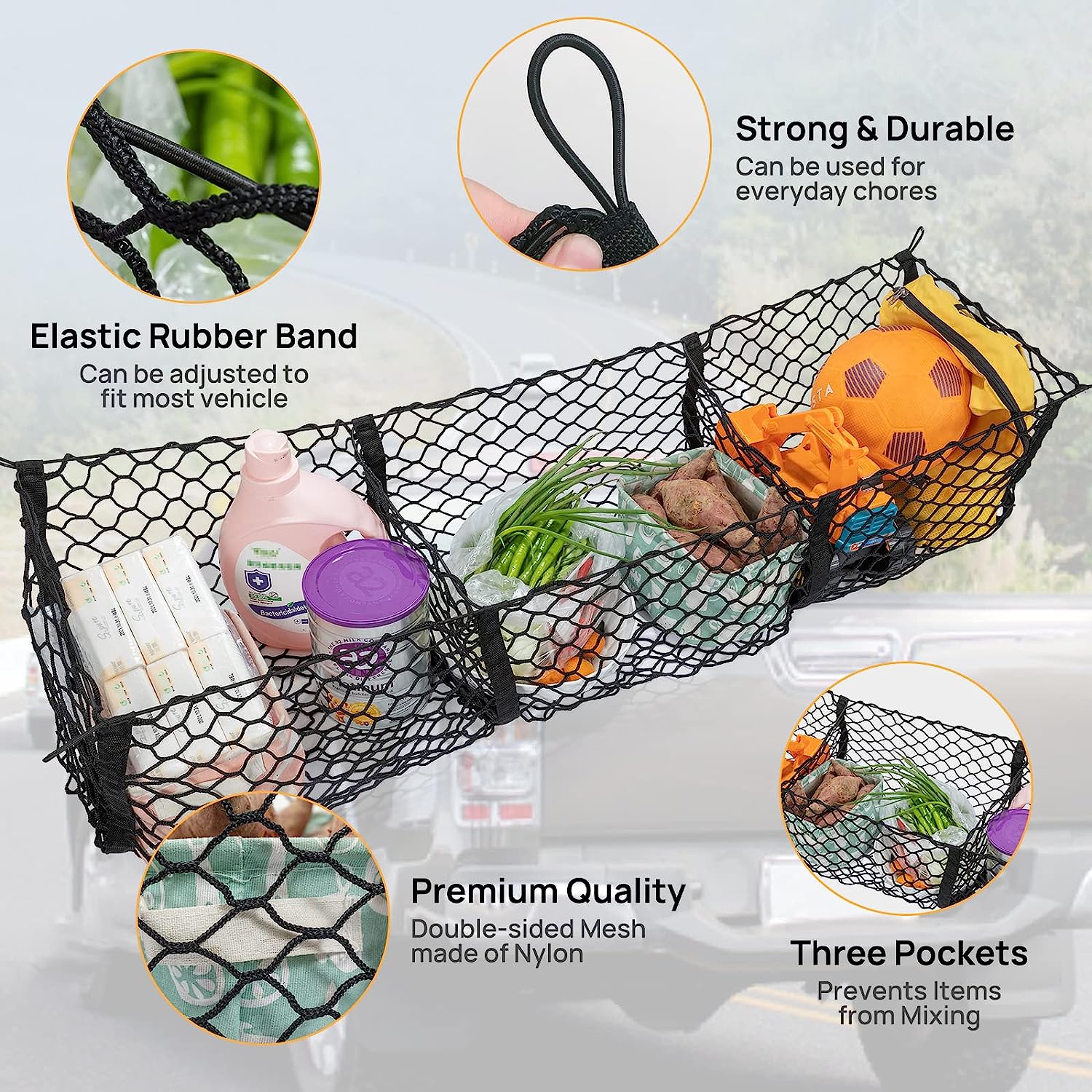 Heavy Duty Cargo Net Trunk Bed Organizer with 4 Metal Hooks 43.3in x 11.8in