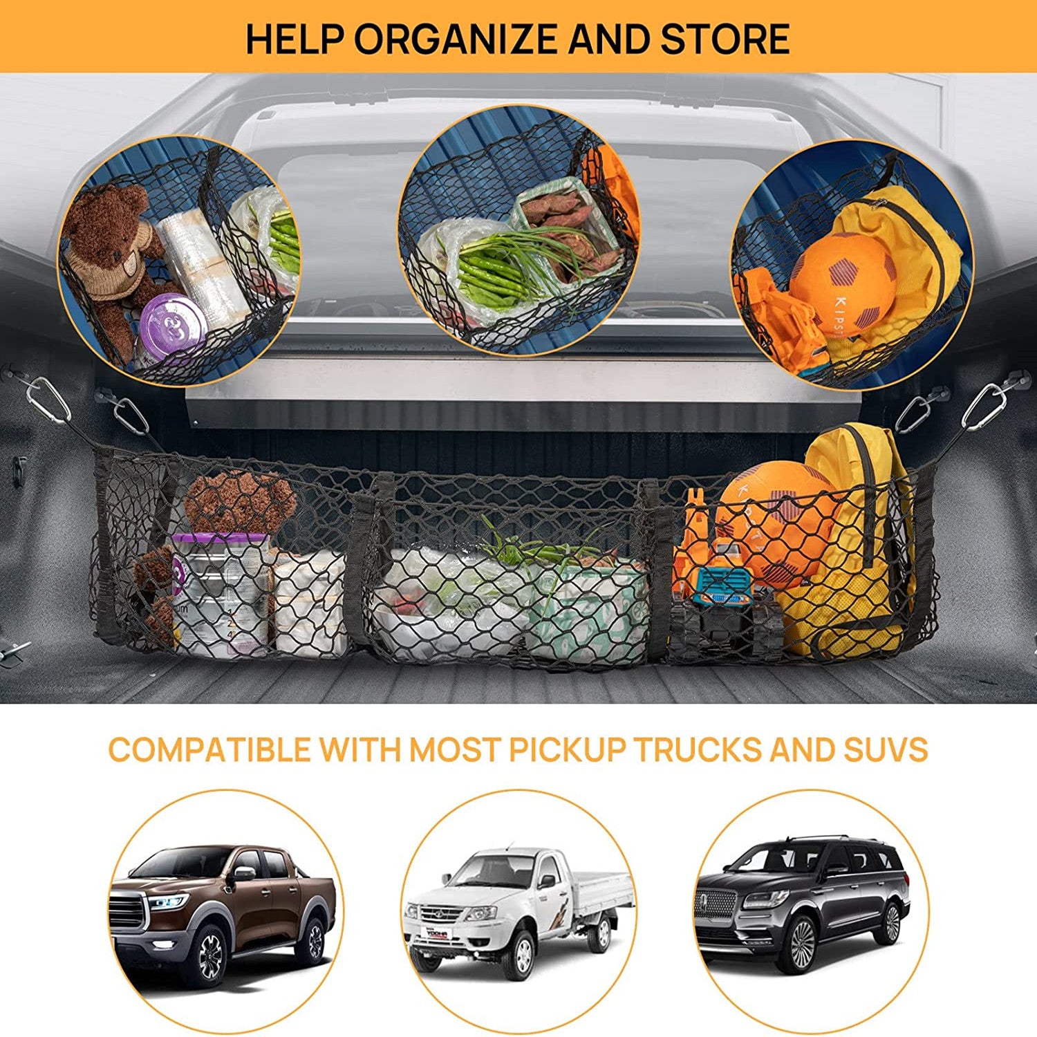Heavy Duty Cargo Net Trunk Bed Organizer with 4 Metal Hooks 43.3in x 11.8in