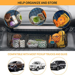 Heavy Duty Cargo Net Trunk Bed Organizer with 4 Metal Hooks 43.3in x 11.8in