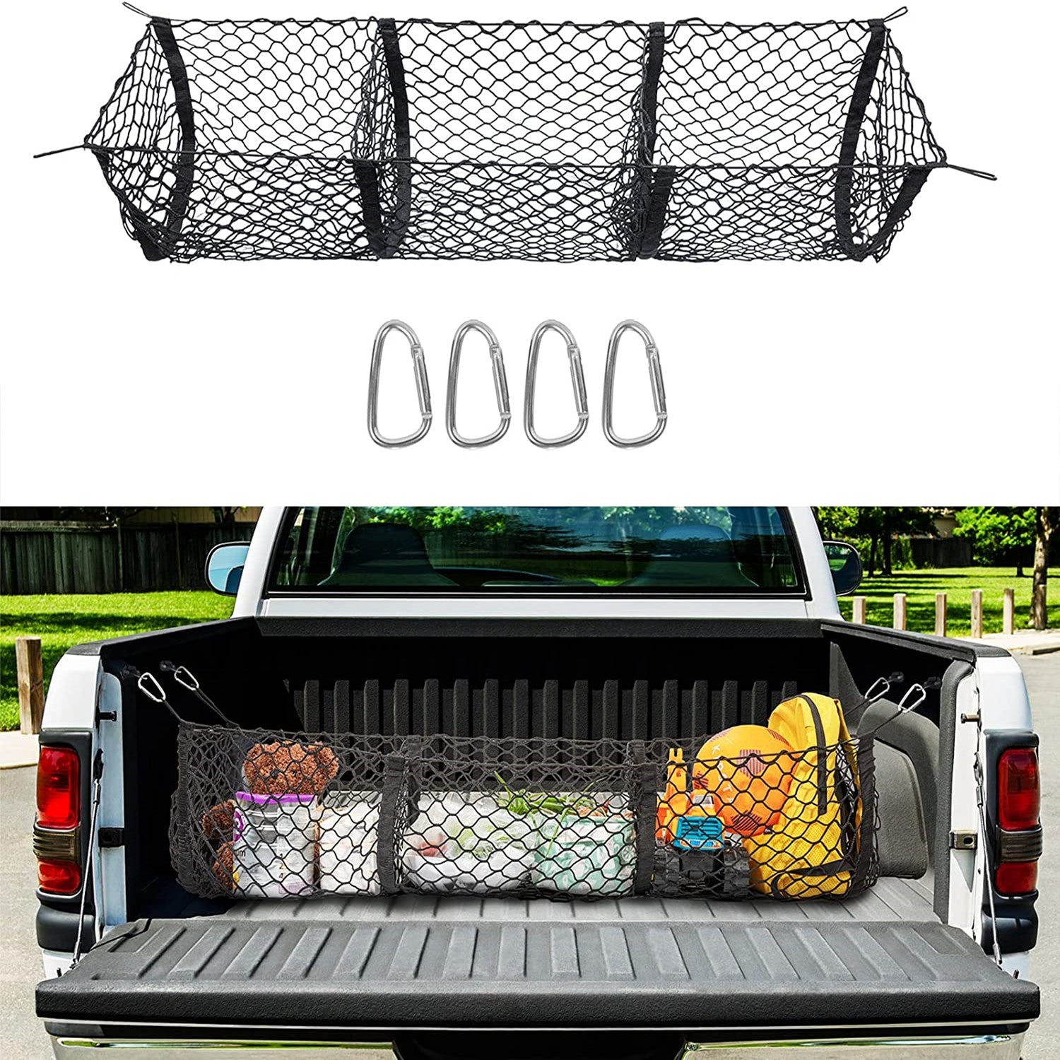 Heavy Duty Cargo Net Trunk Bed Organizer with 4 Metal Hooks 43.3in x 11.8in