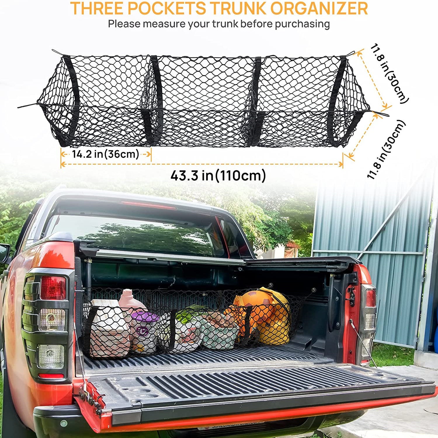 Heavy Duty Cargo Net Trunk Bed Organizer with 4 Metal Hooks 43.3in x 11.8in
