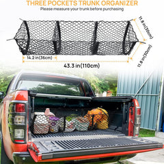 Heavy Duty Cargo Net Trunk Bed Organizer with 4 Metal Hooks 43.3in x 11.8in