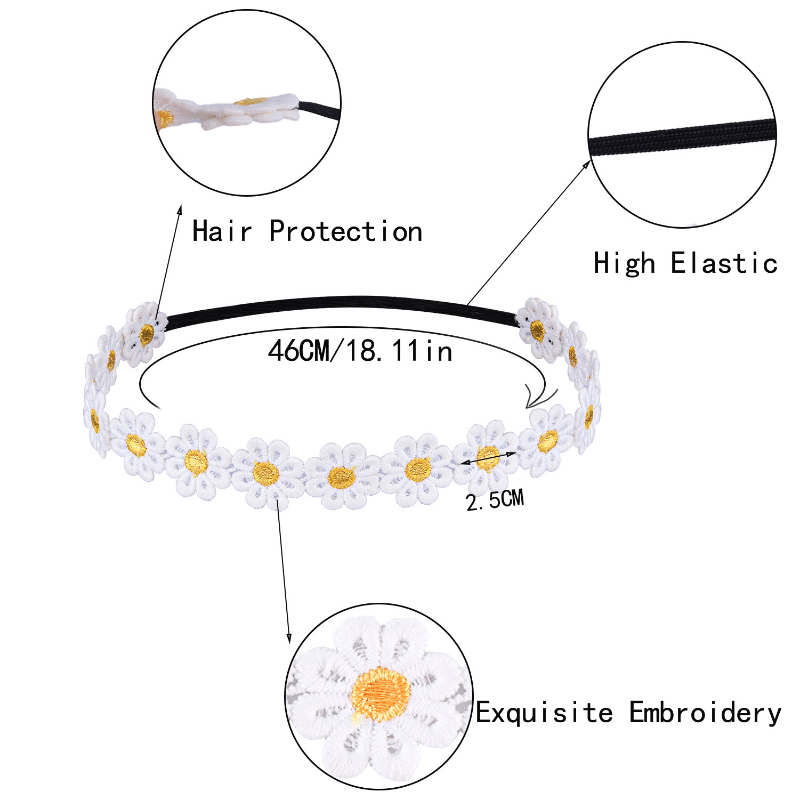 Soft Lace Headband Elastic Daisy Hair Band Summer Girls Hair Accessories