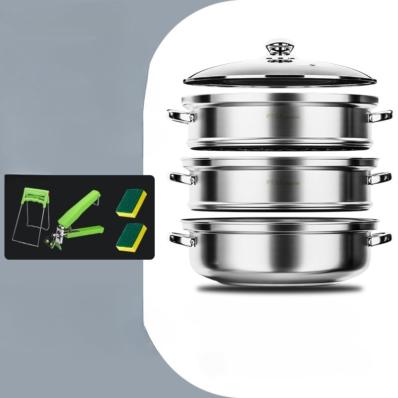 Portable Stainless Steel Steamer Set with Lid and Accessories