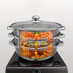 Portable Stainless Steel Steamer Set with Lid and Accessories