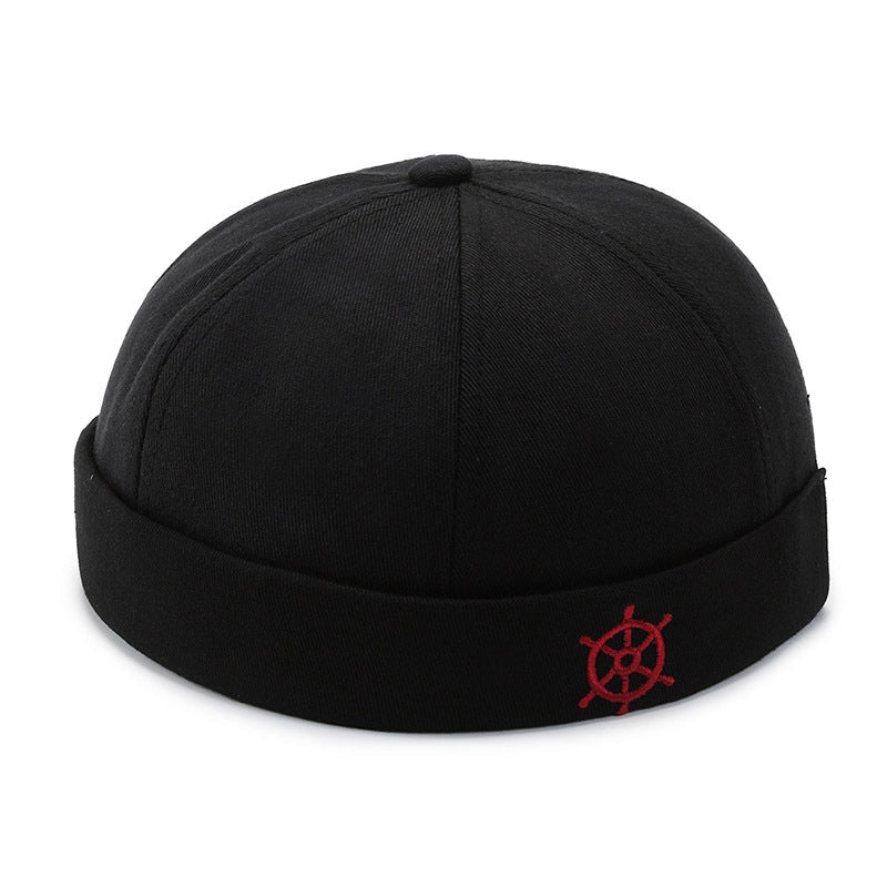 Melon Skin Hat Retro Brimless Landlord Hat With Rudder Embroidery