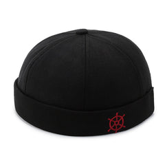 Melon Skin Hat Retro Brimless Landlord Hat With Rudder Embroidery