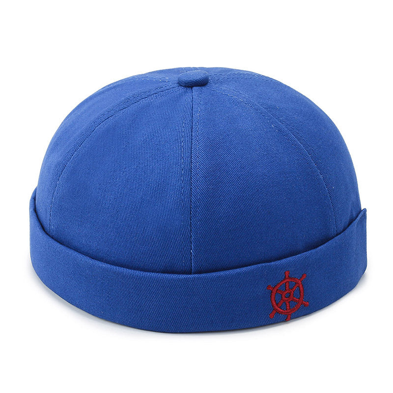 Melon Skin Hat Retro Brimless Landlord Hat With Rudder Embroidery