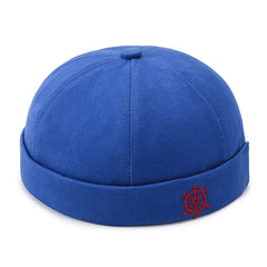 Melon Skin Hat Retro Brimless Landlord Hat With Rudder Embroidery