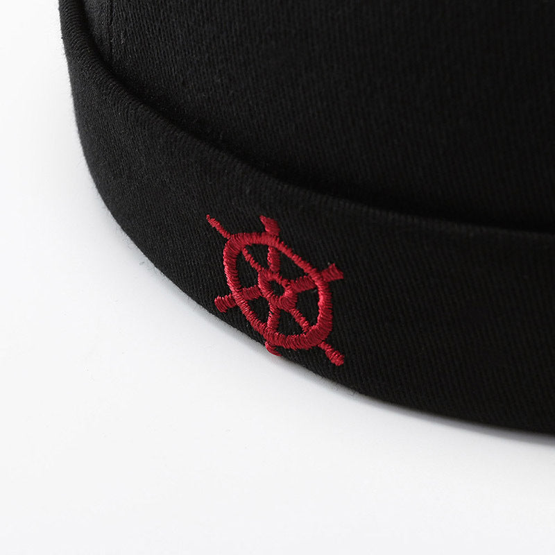 Melon Skin Hat Retro Brimless Landlord Hat With Rudder Embroidery