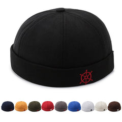 Melon Skin Hat Retro Brimless Landlord Hat With Rudder Embroidery