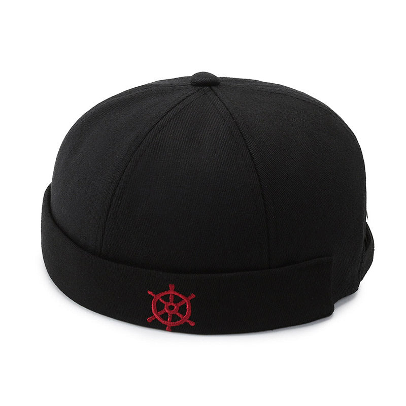 Melon Skin Hat Retro Brimless Landlord Hat With Rudder Embroidery