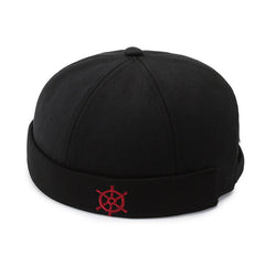 Melon Skin Hat Retro Brimless Landlord Hat With Rudder Embroidery