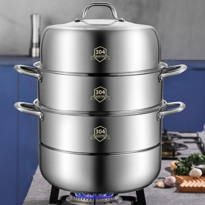 3 Tier Stainless Steel Steamer Set Non Stick Pot and Lids