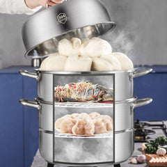 3 Tier Stainless Steel Steamer Set Non Stick Pot and Lids