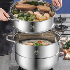 3 Tier Stainless Steel Steamer Set Non Stick Pot and Lids