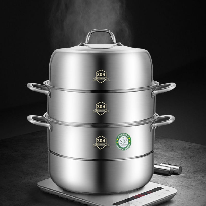 3 Tier Stainless Steel Steamer Set Non Stick Pot and Lids
