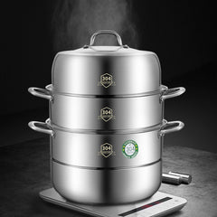 3 Tier Stainless Steel Steamer Set Non Stick Pot and Lids
