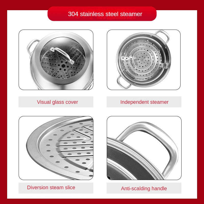 3 Tier Stainless Steel Steamer Set Non Stick Pot and Lids