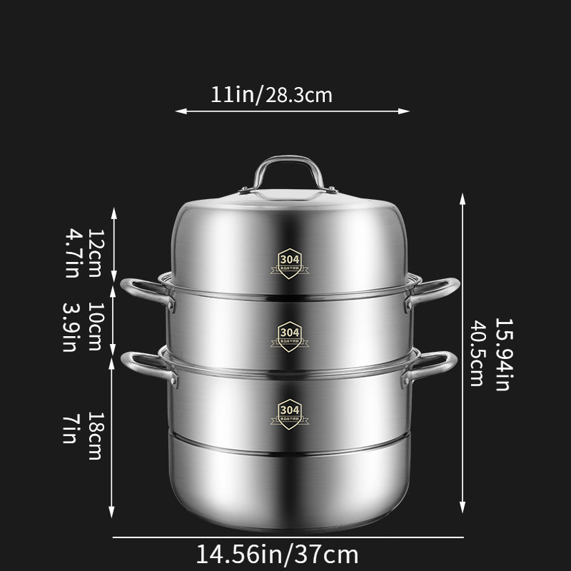 3 Tier Stainless Steel Steamer Set Non Stick Pot and Lids