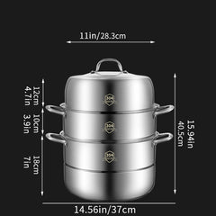 3 Tier Stainless Steel Steamer Set Non Stick Pot and Lids