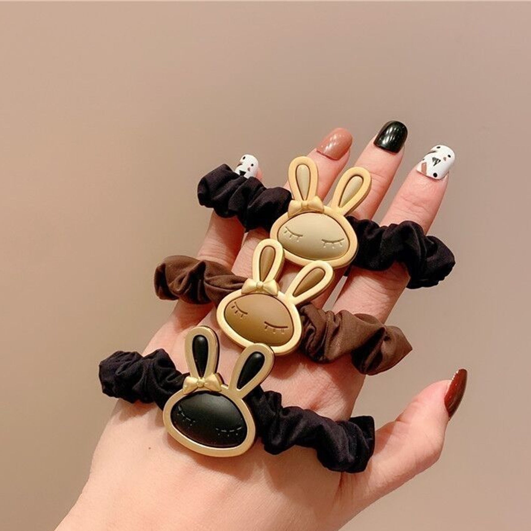 3pcs Bunny Elastic Hair Ties Cartoon Scrunchie Ponytail Holder For Girls