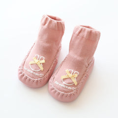 Baby Girls Shoes Socks Dot Glue Floor Socks Bowknot Leather Bottom Socks