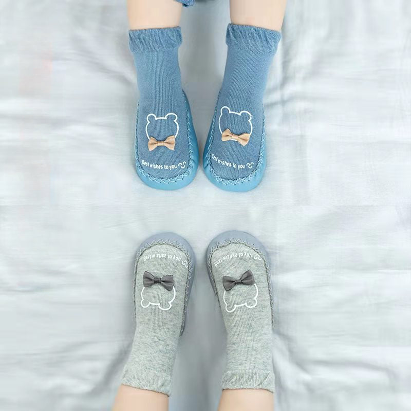 Baby Girls Shoes Socks Dot Glue Floor Socks Bowknot Leather Bottom Socks