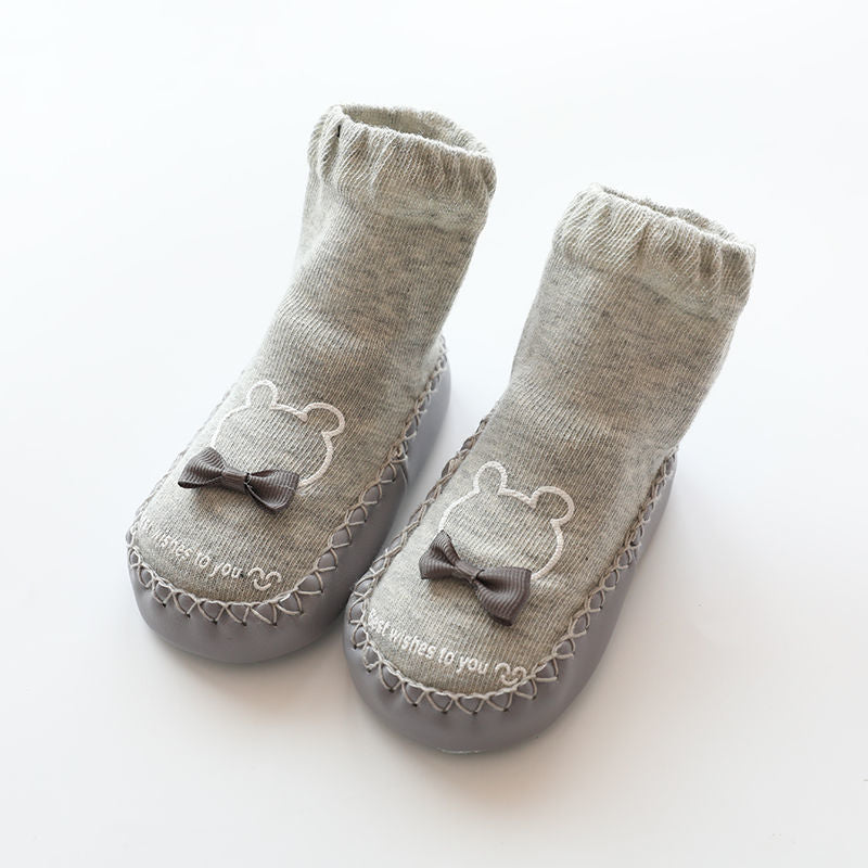 Baby Girls Shoes Socks Dot Glue Floor Socks Bowknot Leather Bottom Socks