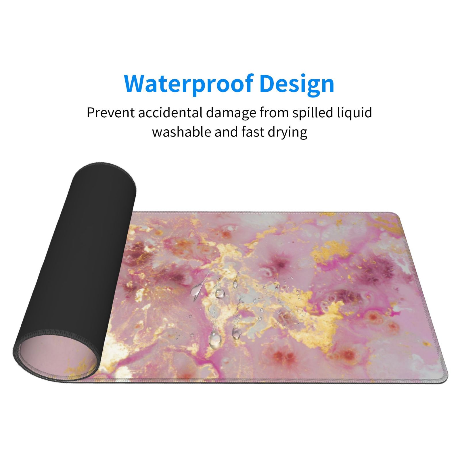 Large Pink Desk Mat Gaming Mousepad Marble Design