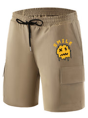 Smiling Face Pattern Cargo Shorts Men s Casual Pocket Waist Drawstring