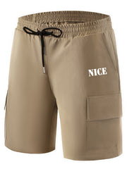Smiling Face Pattern Cargo Shorts Men s Casual Pocket Waist Drawstring