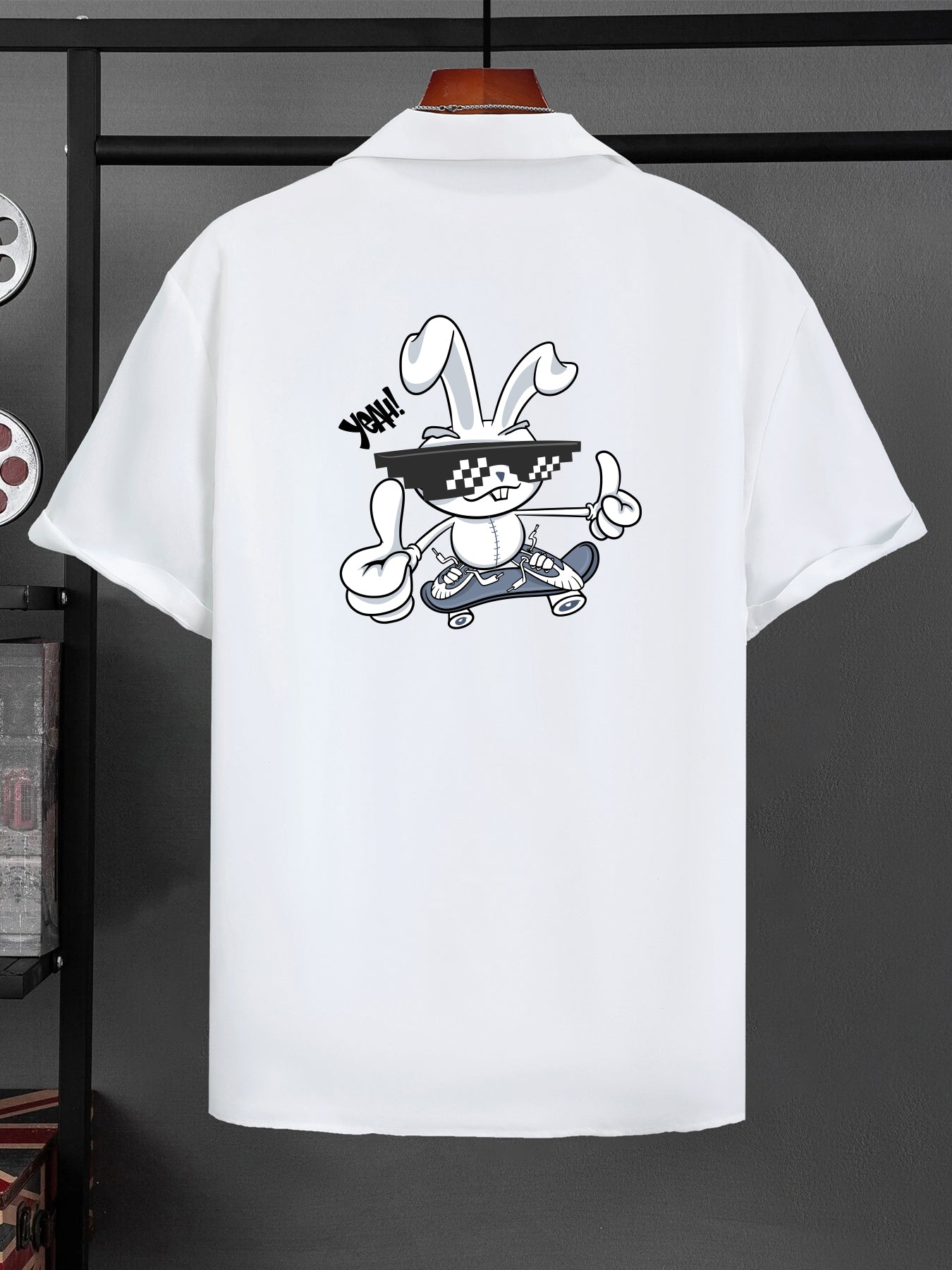 Skateboarding Panda Print Men's Short Sleeve Shirt for Summer Vacation