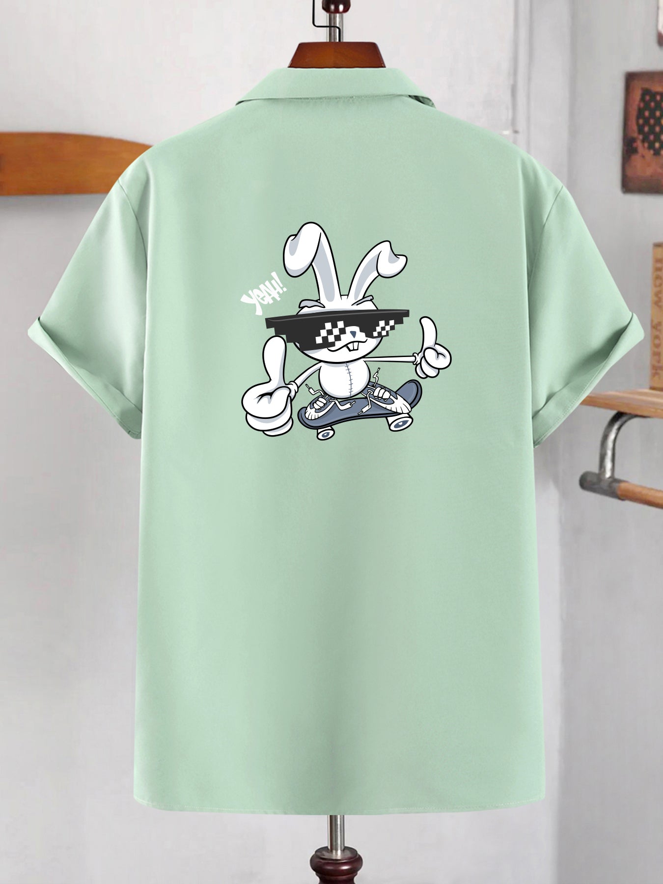 Skateboarding Panda Print Men's Short Sleeve Shirt for Summer Vacation
