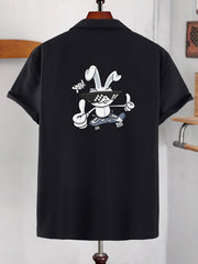 Skateboarding Panda Print Men's Short Sleeve Shirt for Summer Vacation