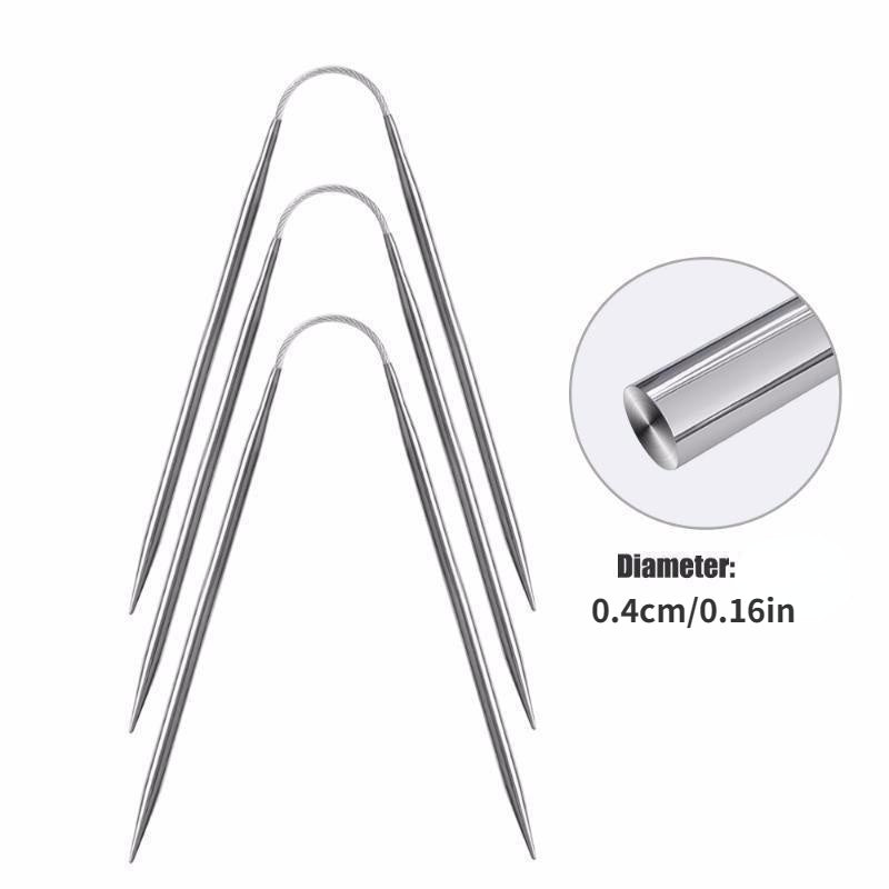 3pcs Stainless Steel Flexible Knitting Needles