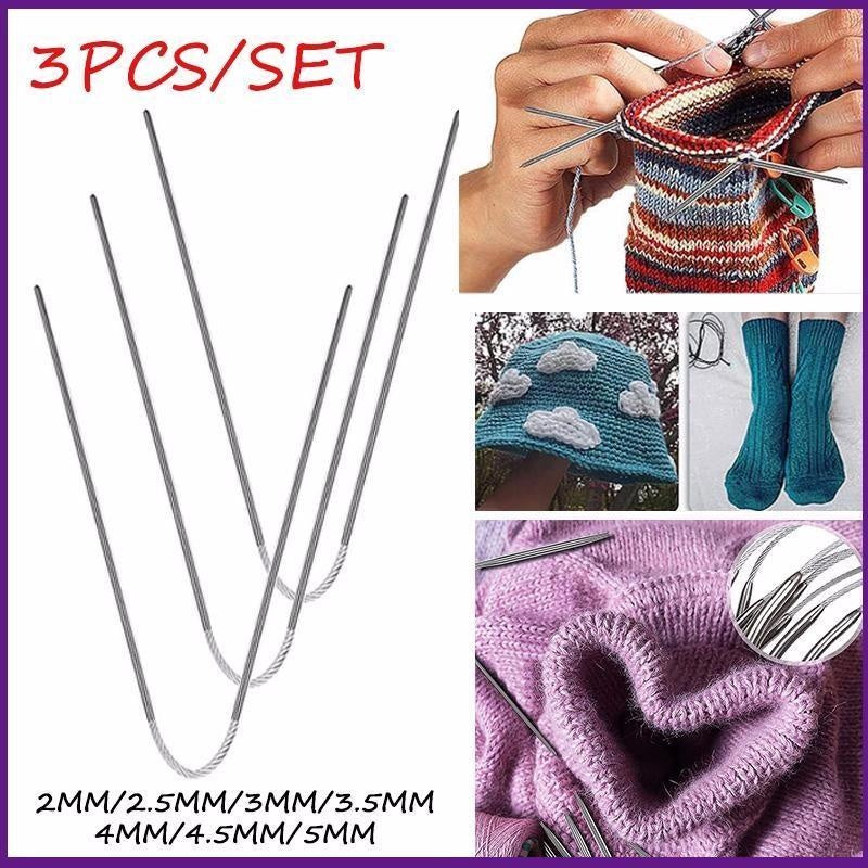 3pcs Stainless Steel Flexible Knitting Needles