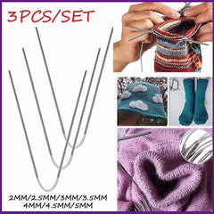 3pcs Stainless Steel Flexible Knitting Needles