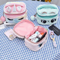 Girls Cartoon Plush Storage Bag Large Capacity Portable Cosmetic Travel Storage
