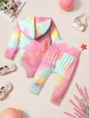 Newborn Baby Girl Tie Dye Long Sleeve Hoodie Jumpsuit Pants Set