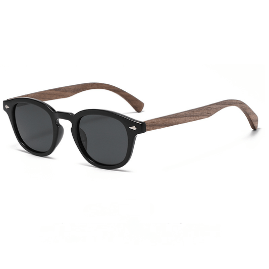 Men's Round Polarized Wood Sunglasses UV400 Protection