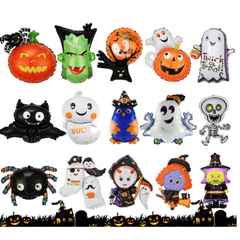Halloween Party Balloons Yellow Pumpkin Ghost Spider Witch Bat Skeleton