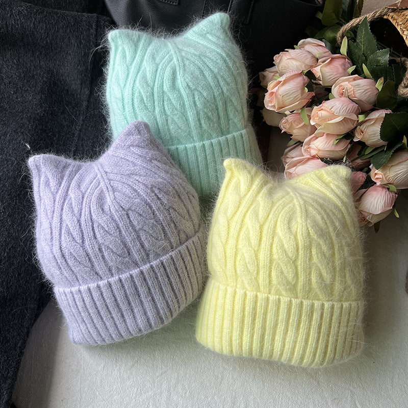Women's Cat Ears Knit Beanie Hat for Winter Sports