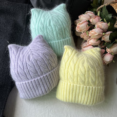 Women's Cat Ears Knit Beanie Hat for Winter Sports