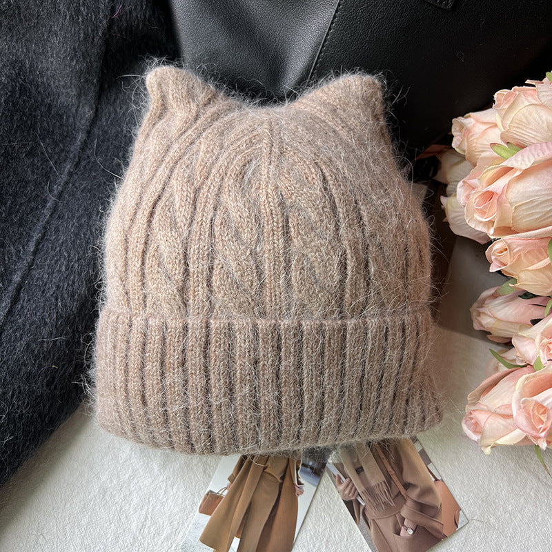 Women's Cat Ears Knit Beanie Hat for Winter Sports