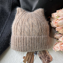 Women's Cat Ears Knit Beanie Hat for Winter Sports