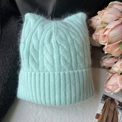 Women's Cat Ears Knit Beanie Hat for Winter Sports