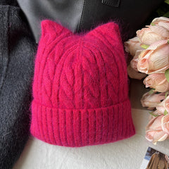Women's Cat Ears Knit Beanie Hat for Winter Sports
